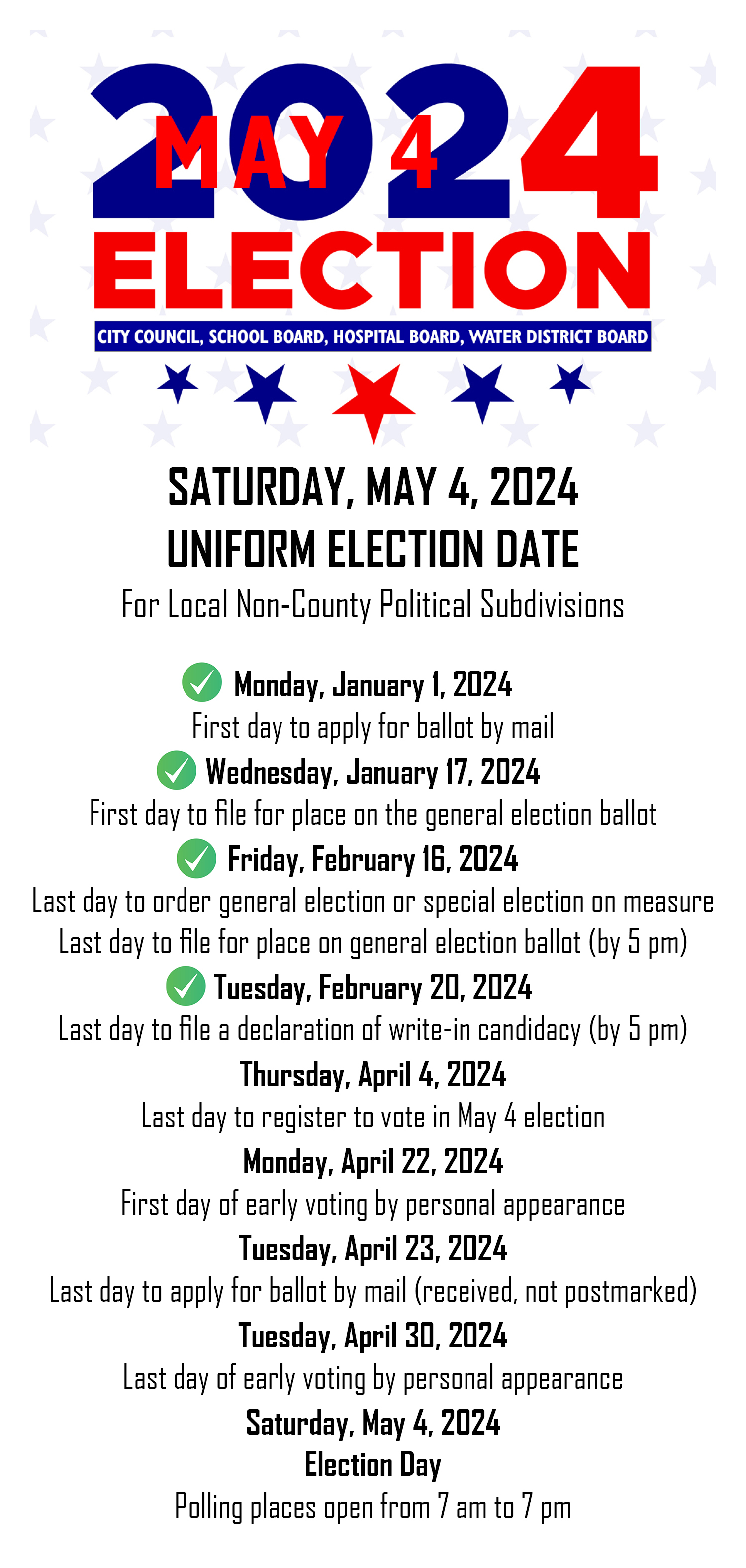 May 4, 2024 Election Dates to Remember
